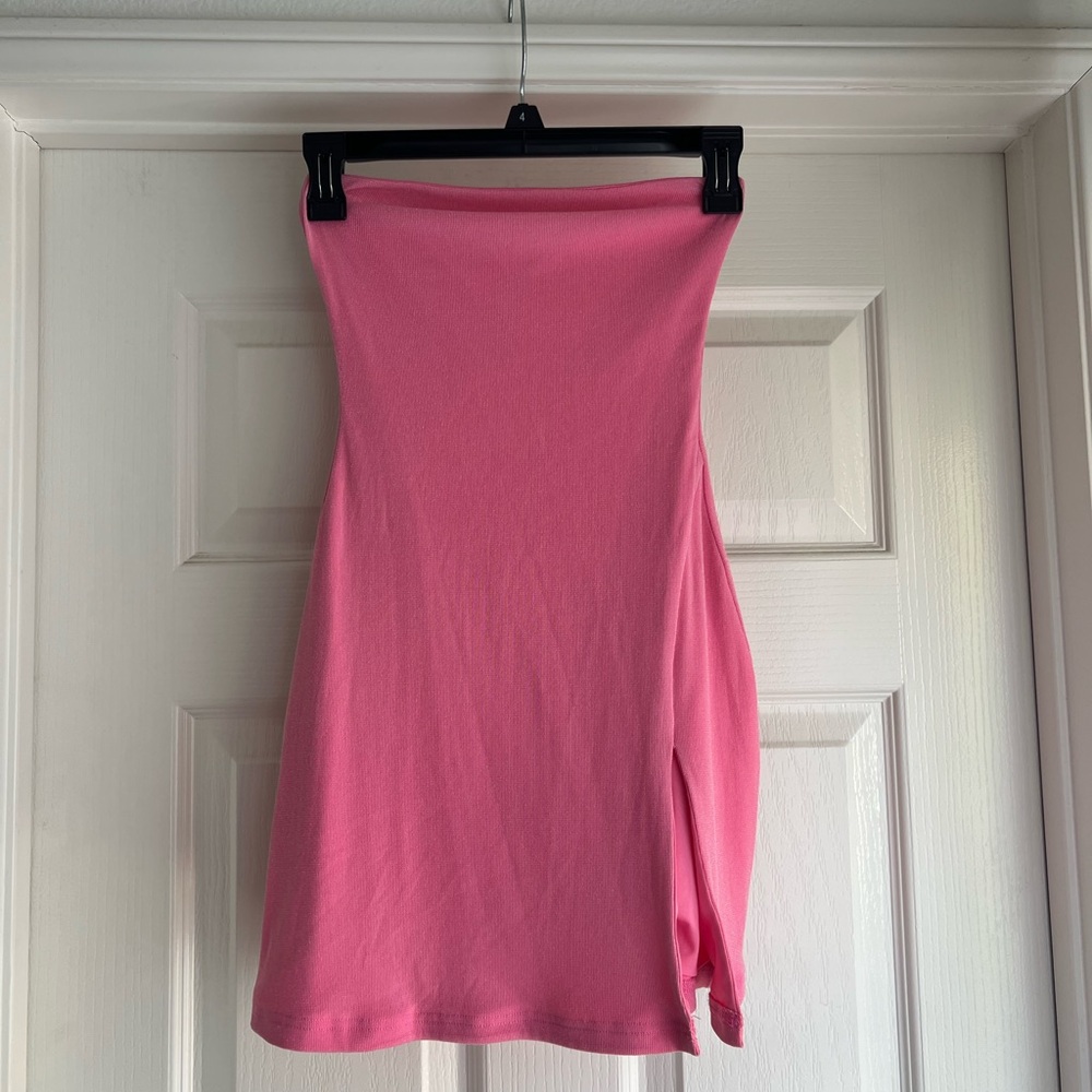 Meshki Bright Pink Mini Tube Skirt with Side Slit